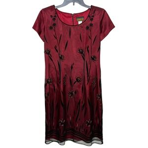 Virgo Vtg Dark Floral Whimsigoth Y2K Burgundy Sheer Overlay Velvet Sparkle Sz 6